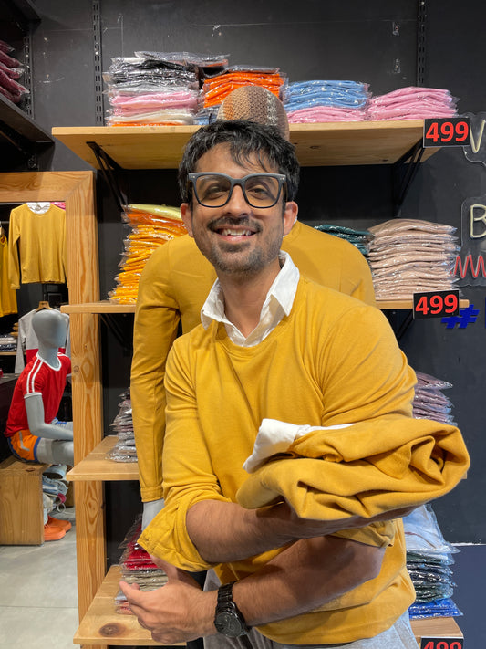 Mustard Pull Over Type Collar Tee