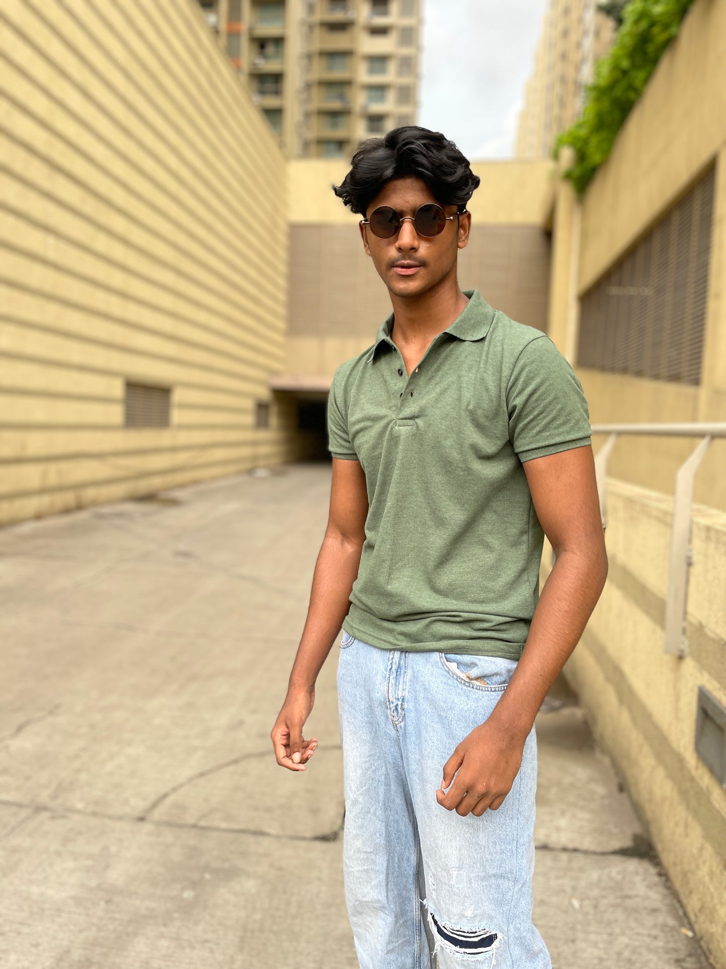 Green Melange Polo Tshirt