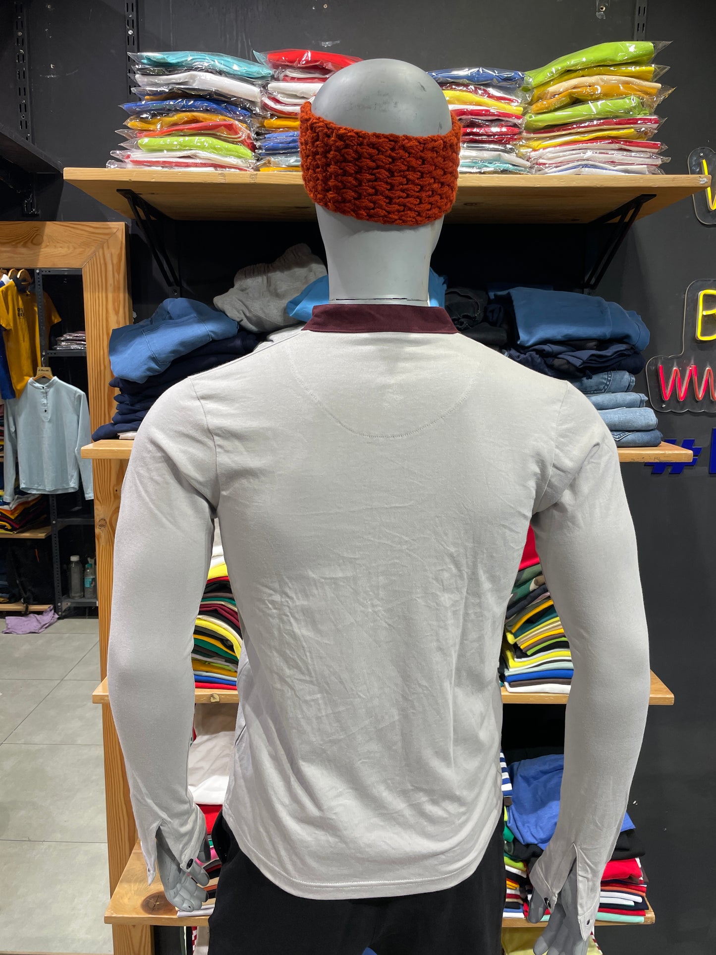 Light Grey Chinese Collar Combinaion Tee