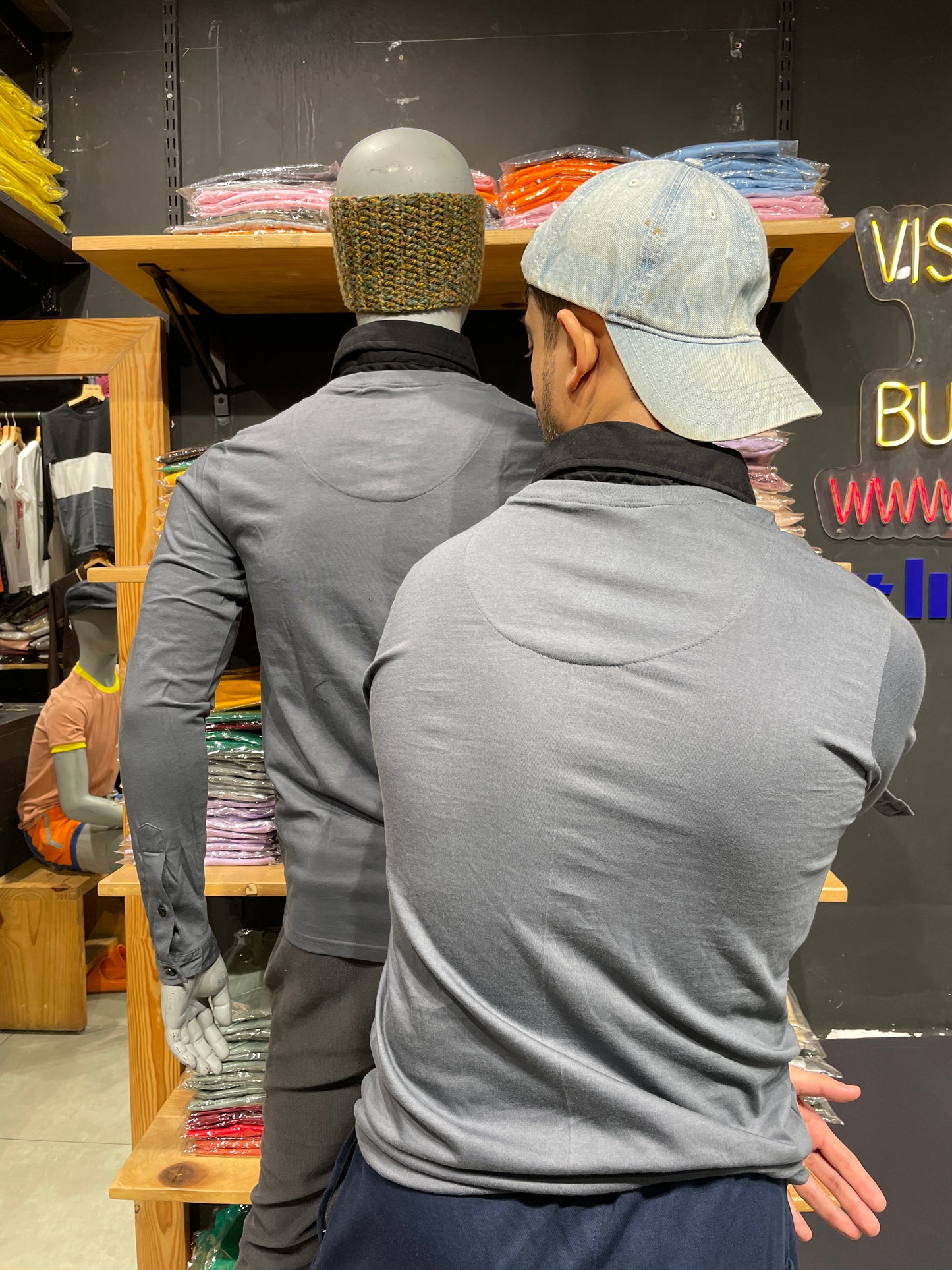 Steel Grey/Black Pull Over Type Collar Tee