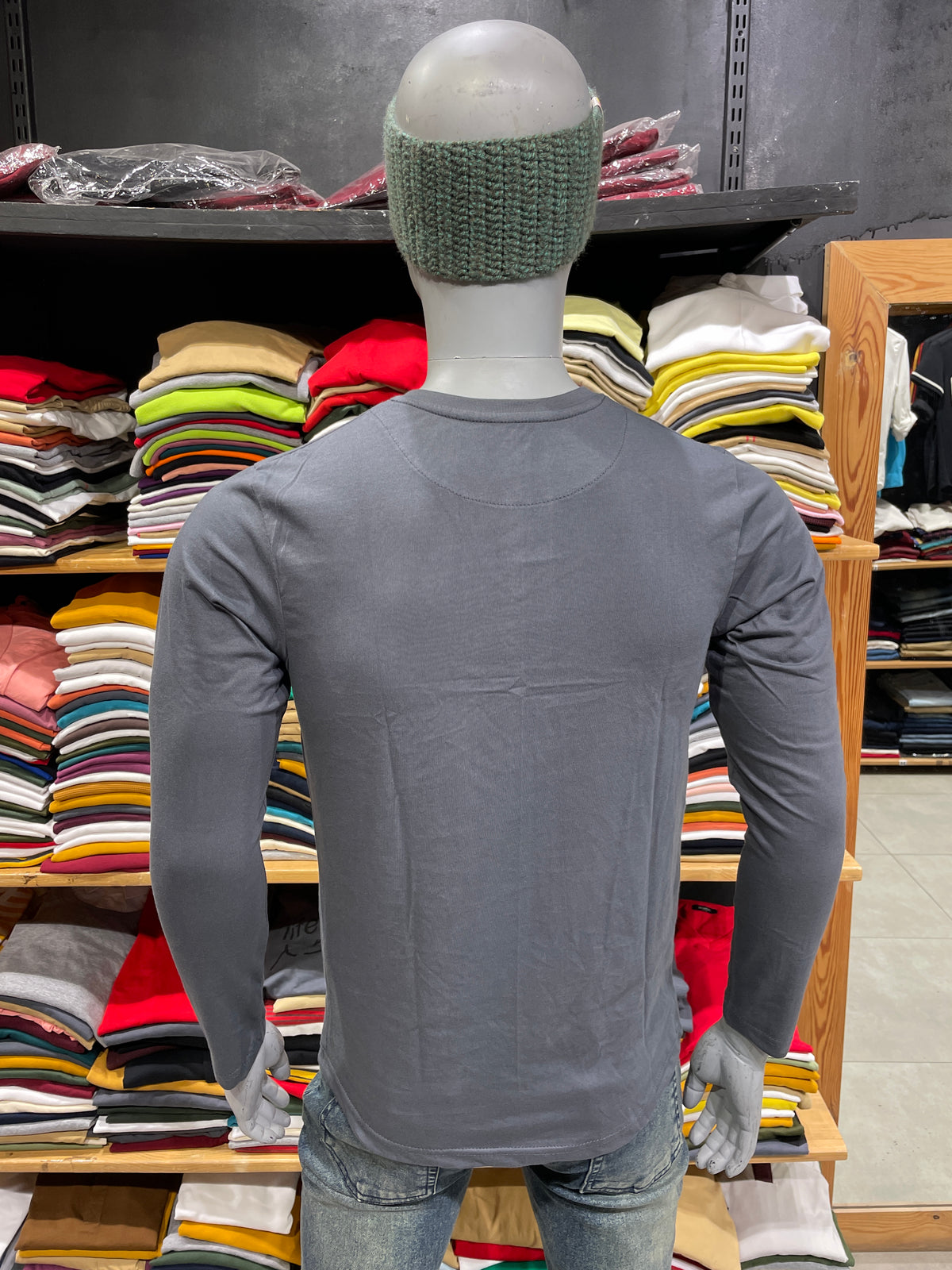 Steel Grey V Neck Full Sleeves Tshirt