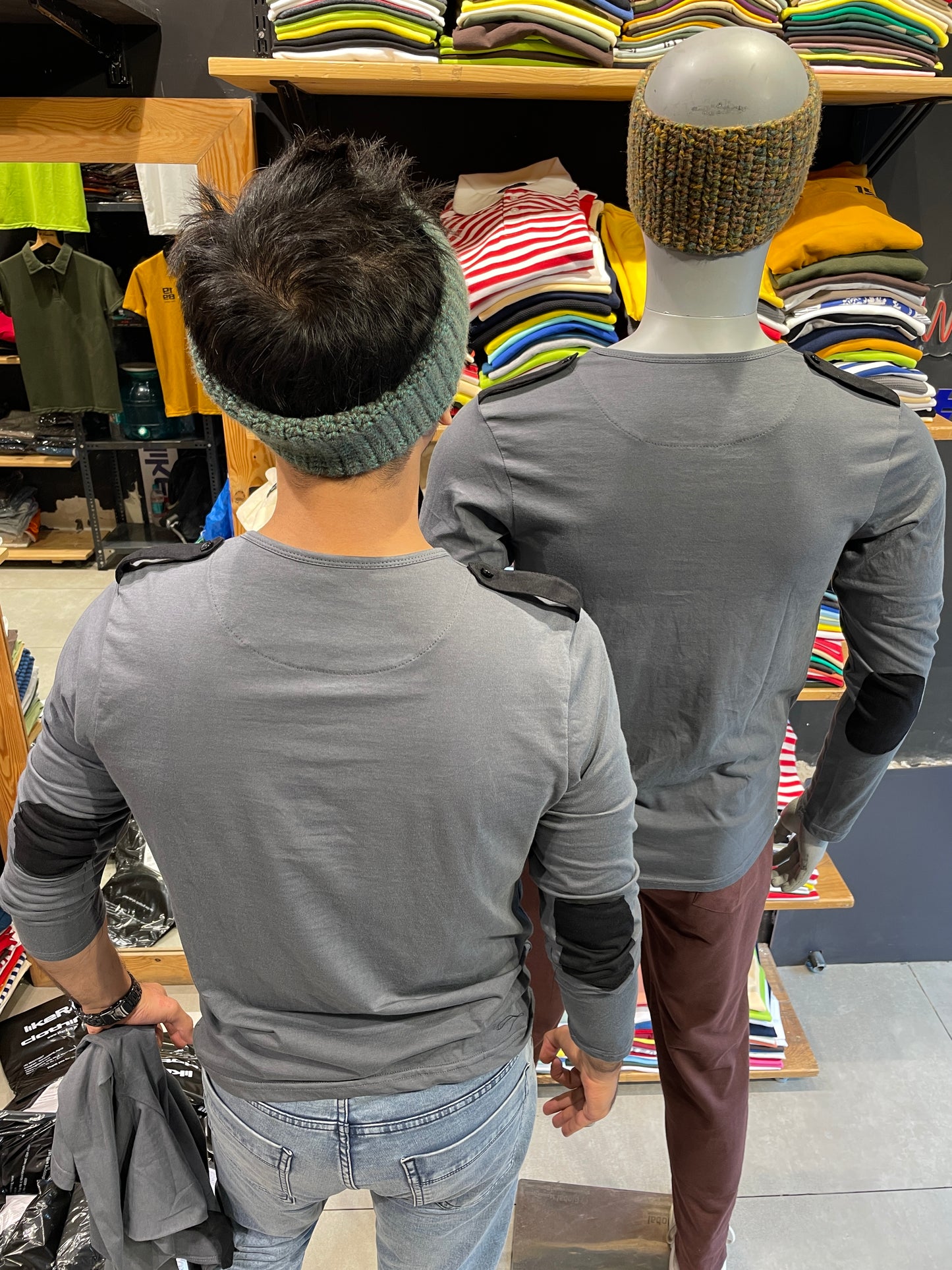 Steel Grey Henley with Elbow Patch and Shoulder Loops