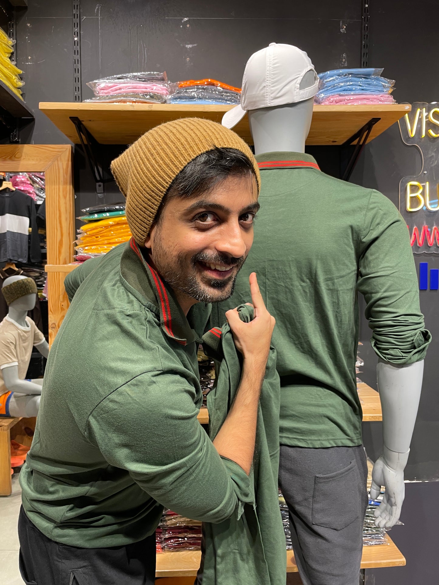 Olive Full Sleeves Collar Tshirt