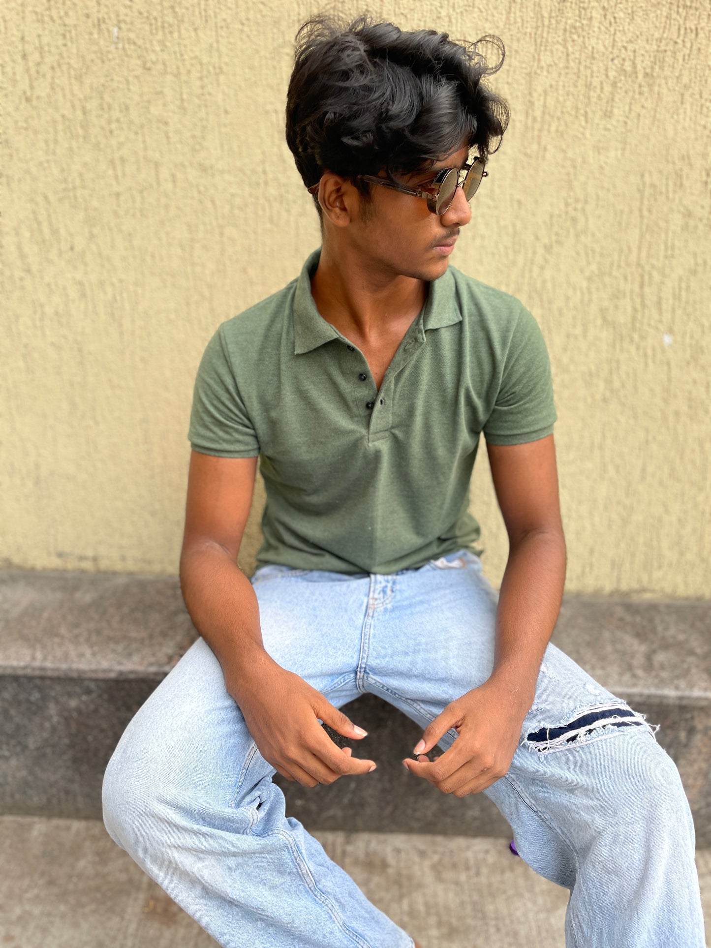 Green Melange Polo Tshirt