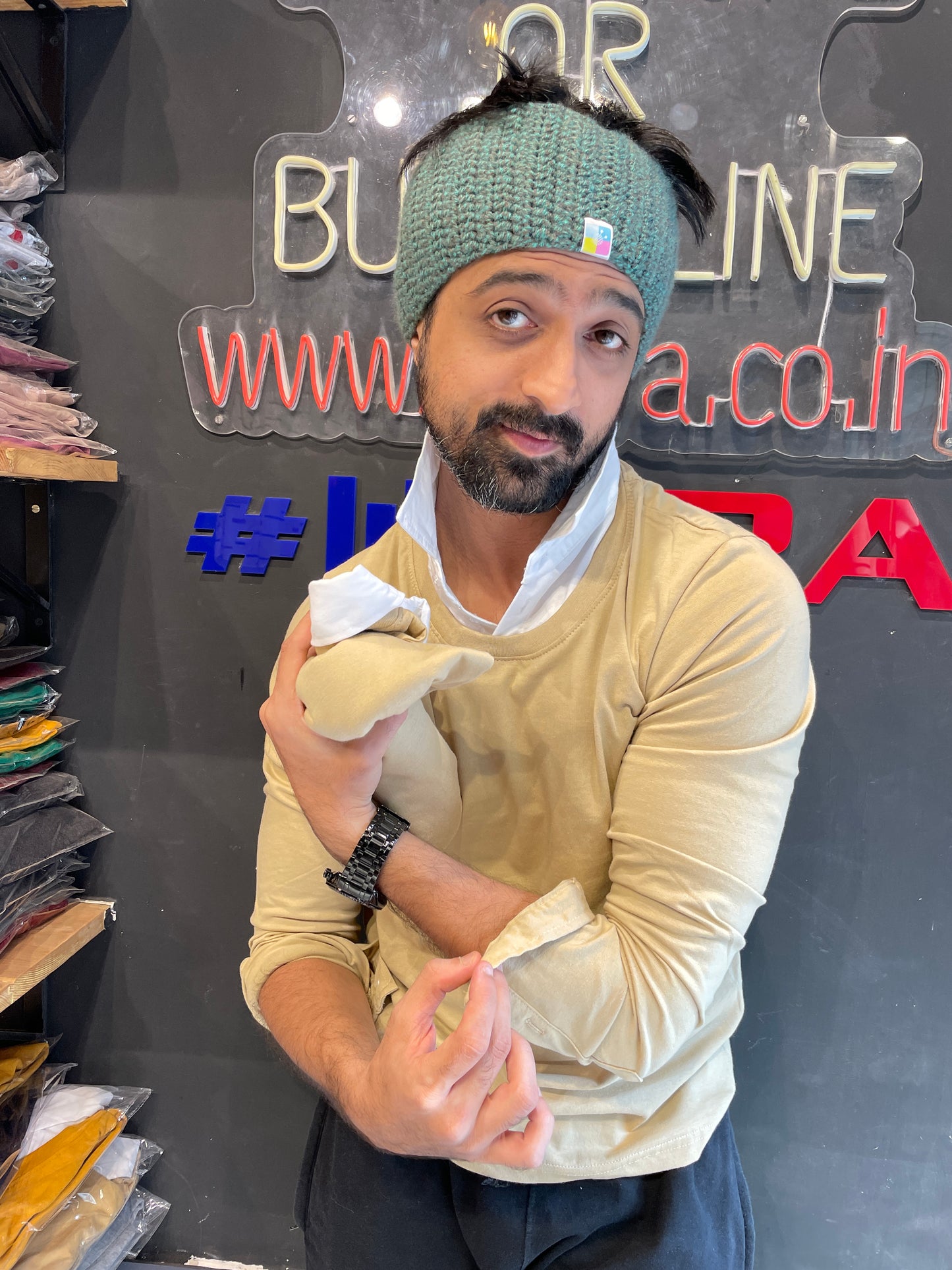 Beige Pull Over Type Collar Tee