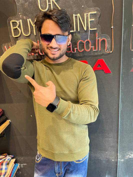 Olive Sweatshirt with Elbow Patch