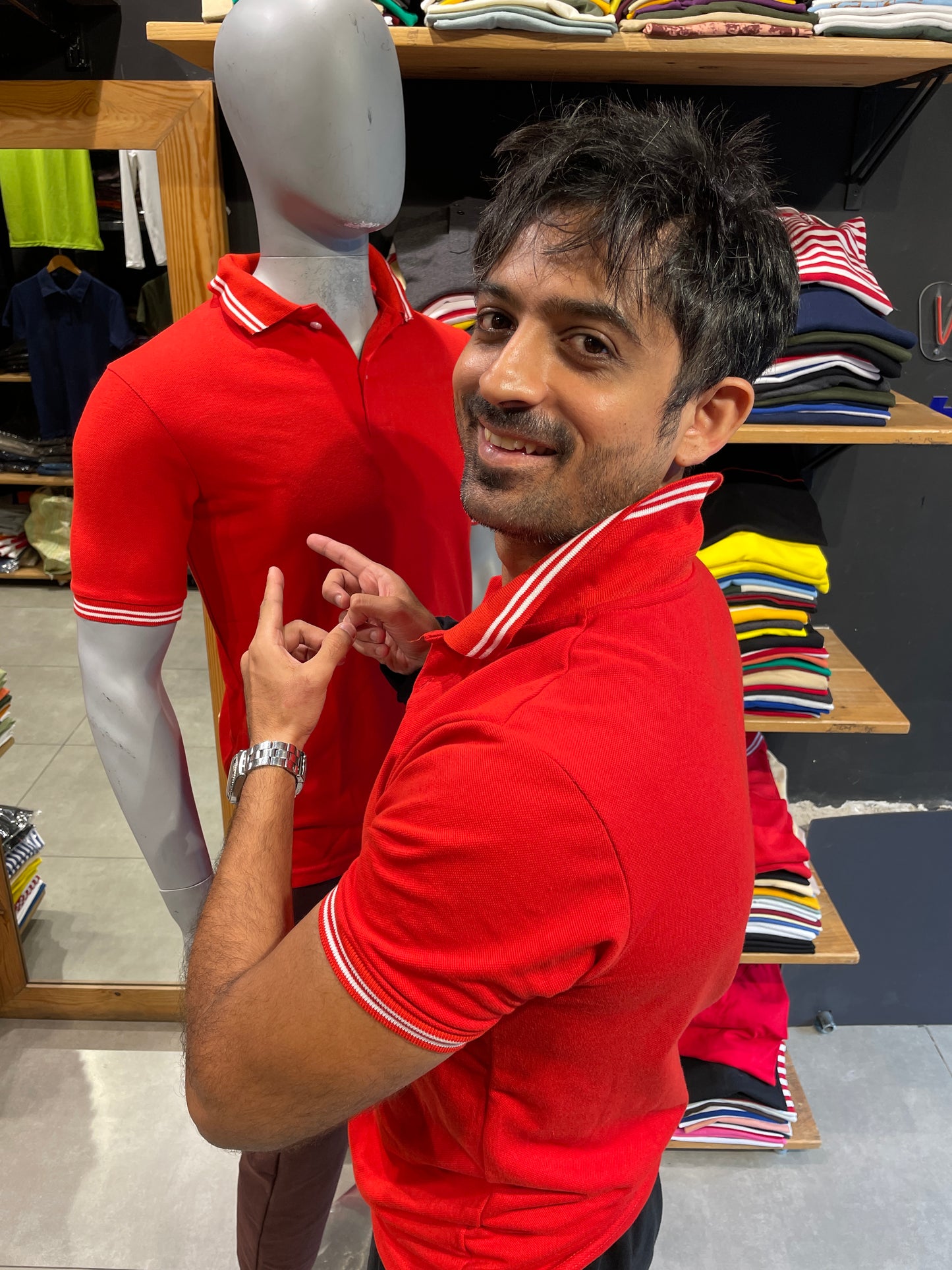 Red Polo Tshirt with Double Tipping