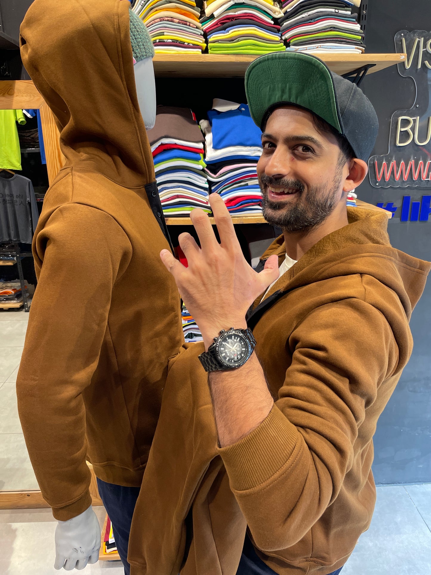 Tan Henley Type Hoodie