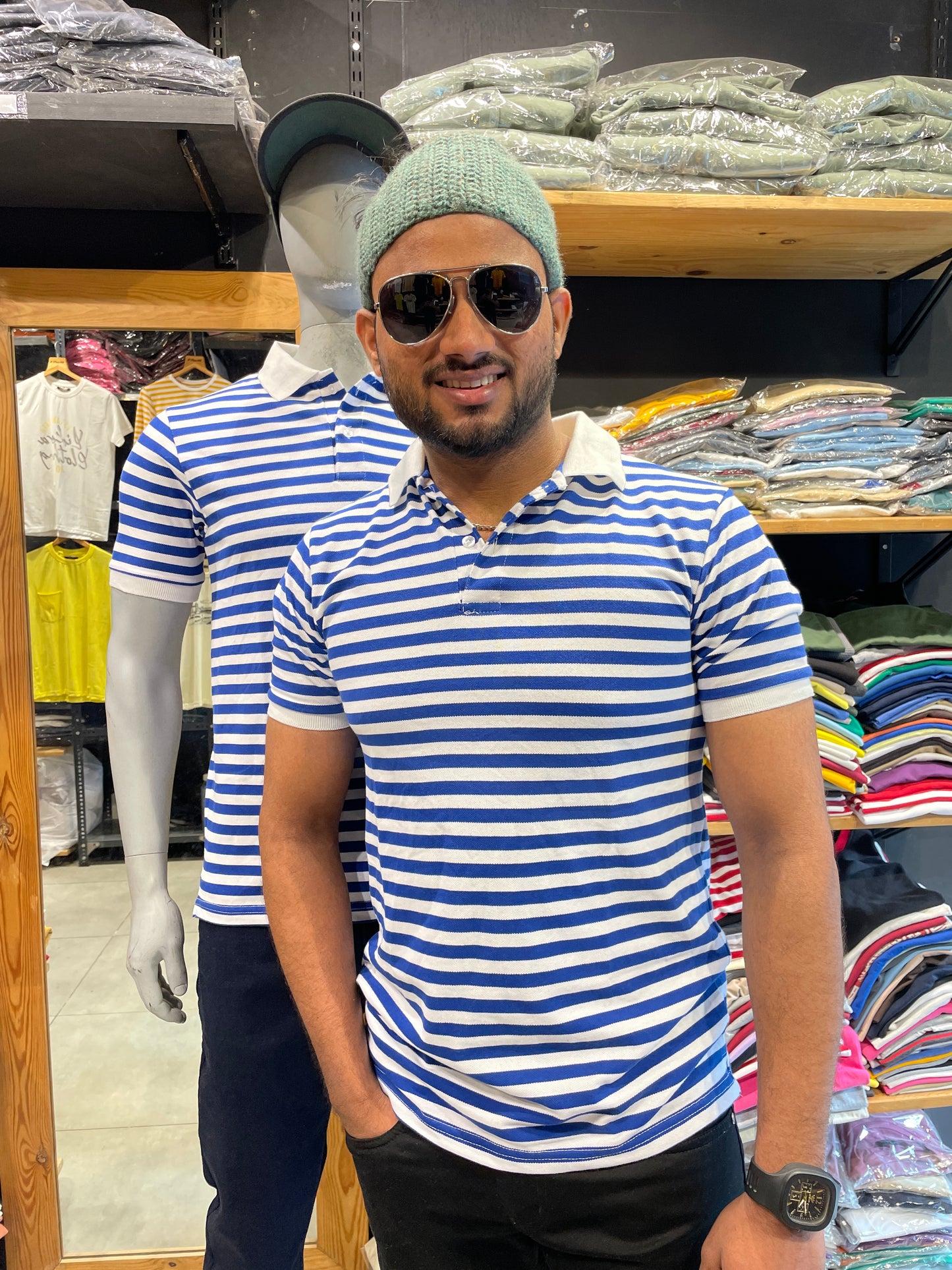 Blue / White Striped Polo Tshirt