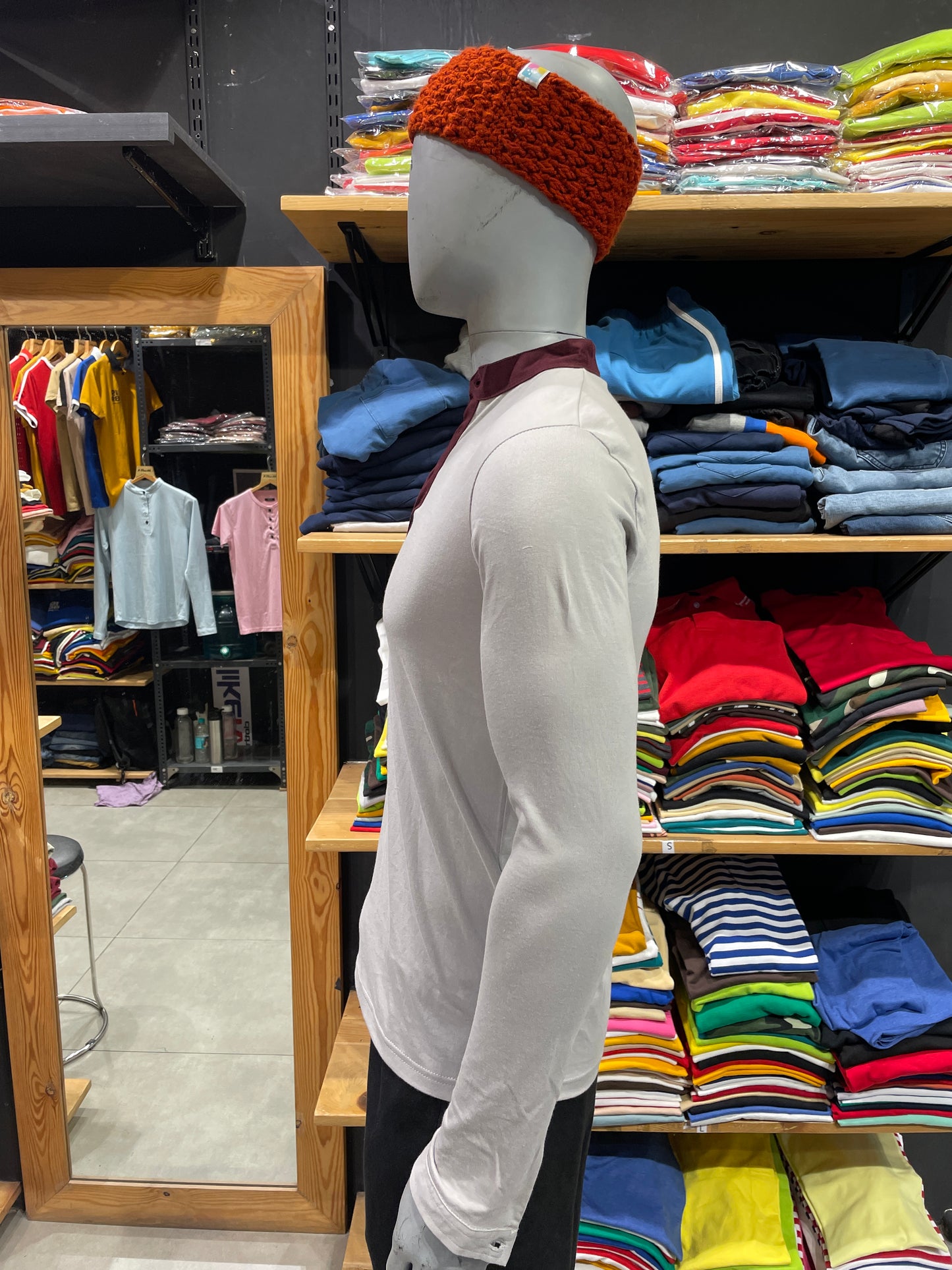 Light Grey Chinese Collar Combinaion Tee