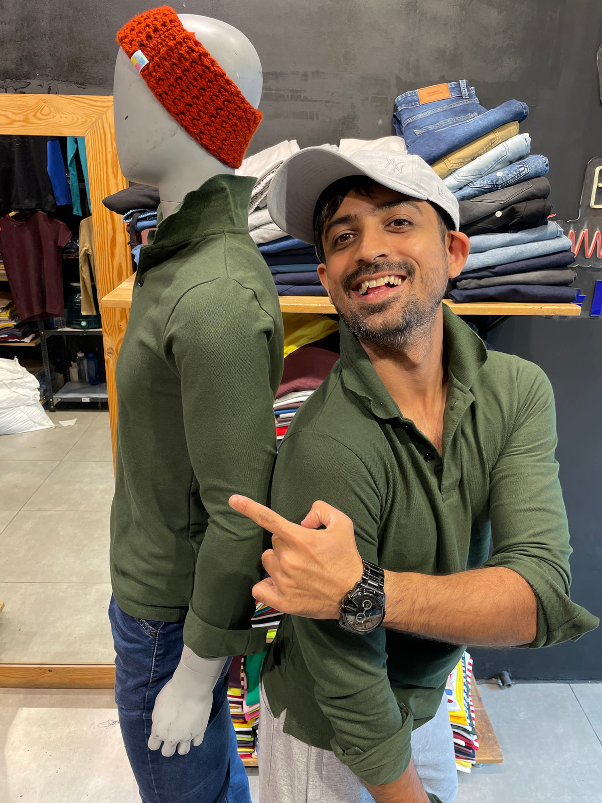 Olive Full Sleeves Polo Tshirt