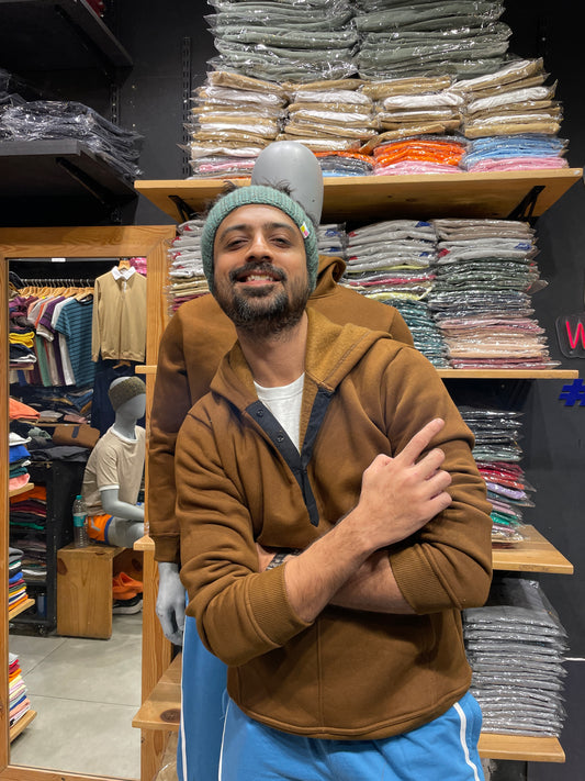 Tan Henley Type Hoodie