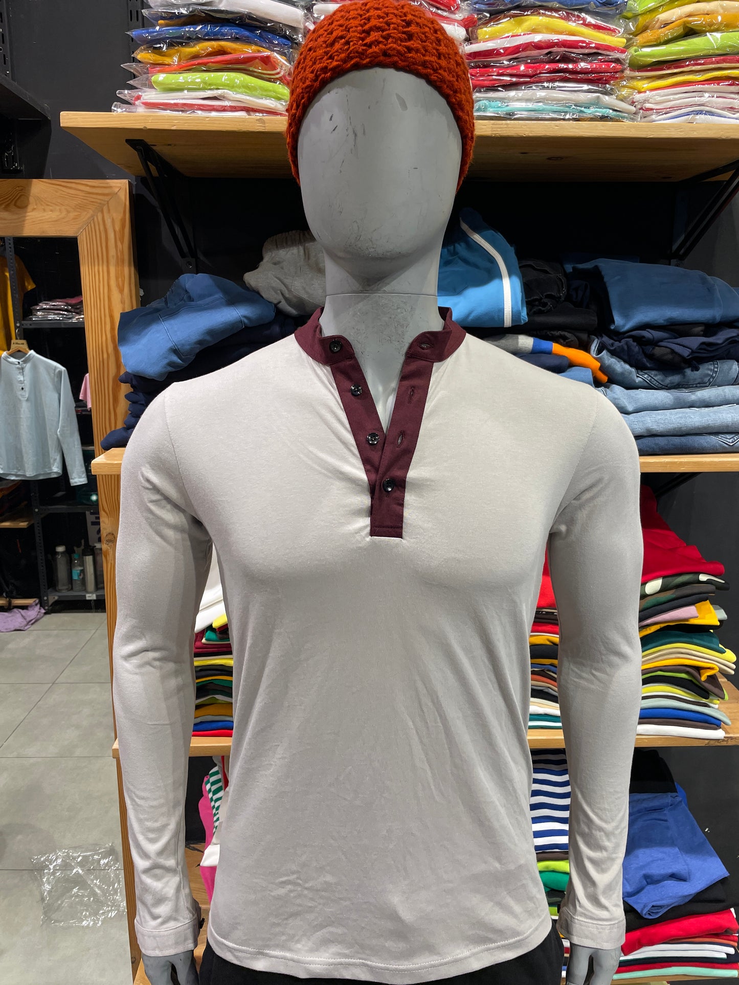 Light Grey Chinese Collar Combinaion Tee