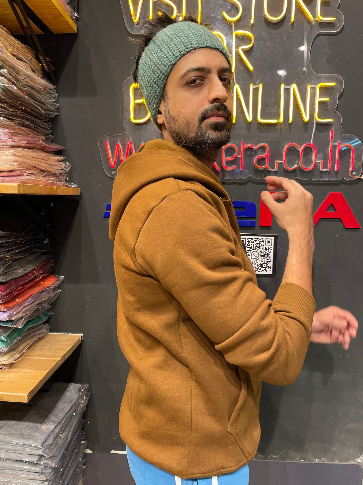 Tan Henley Type Hoodie