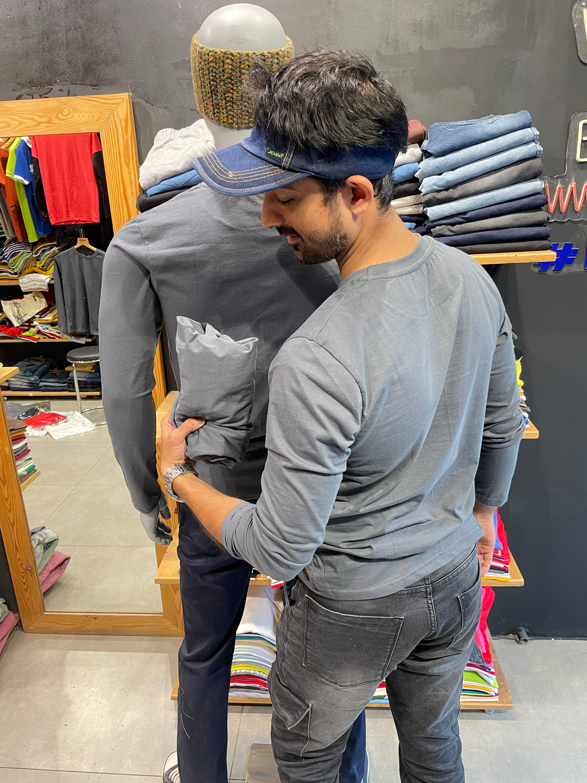 Steel Grey Basic Cotton Full Sleeves Tshirt