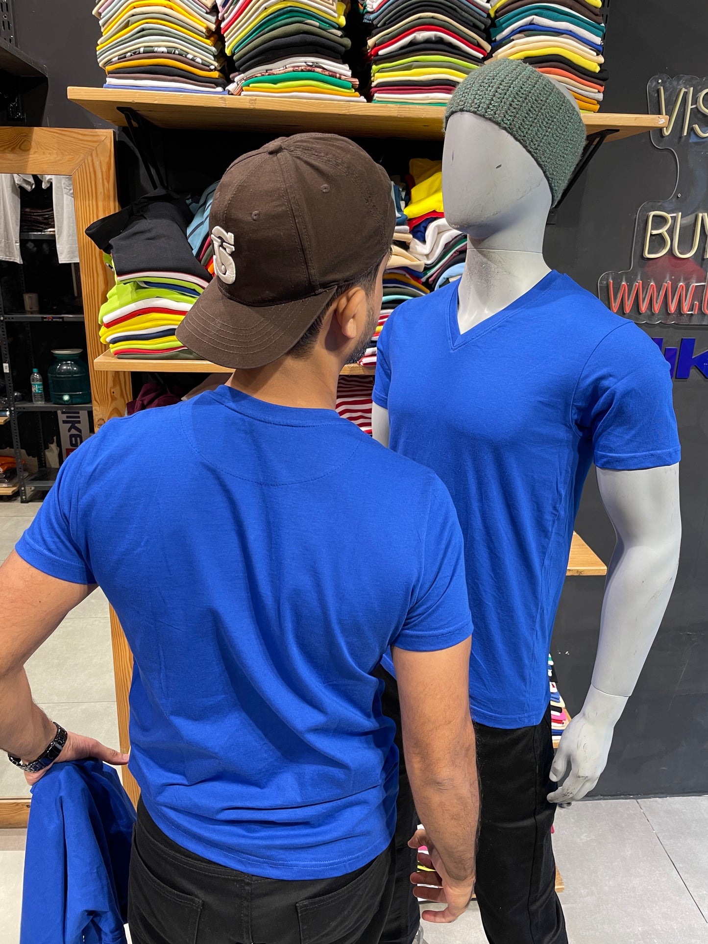 Royal Blue V Neck Basic Tshirt