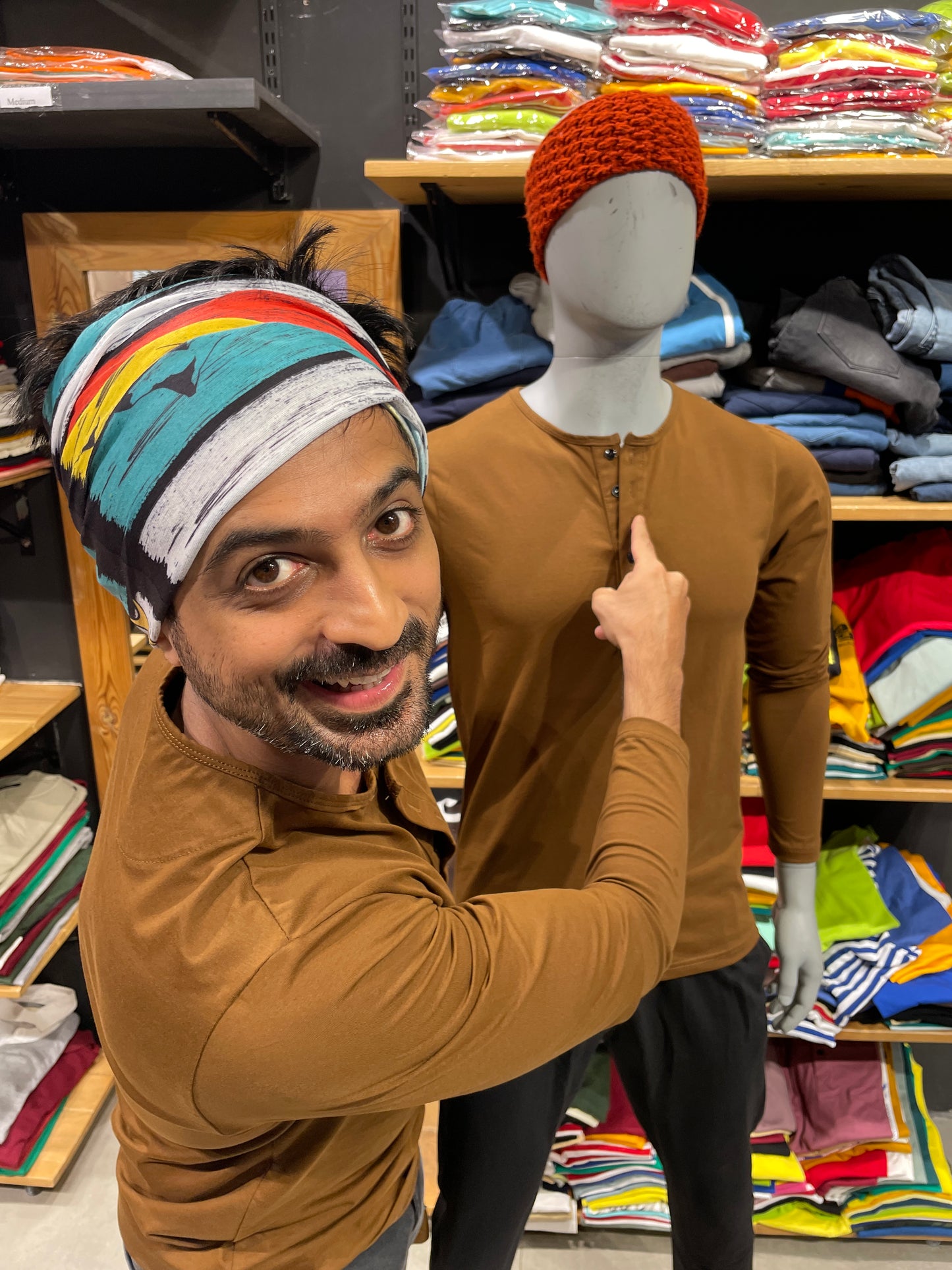 Tan 5 Button Stretchable Henley