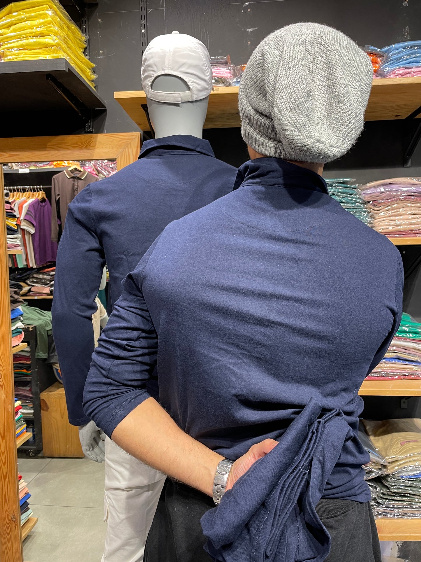 Navy Full Sleeves Collar Tshirt