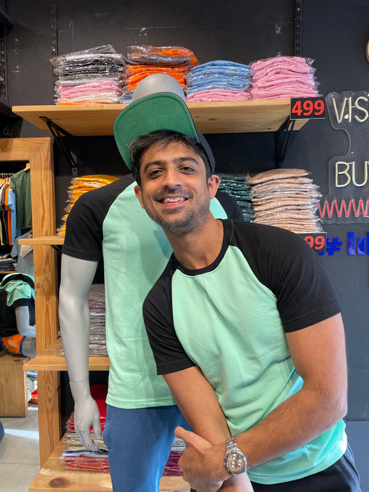 Mint Green / Black Raglan Sleeves Tee