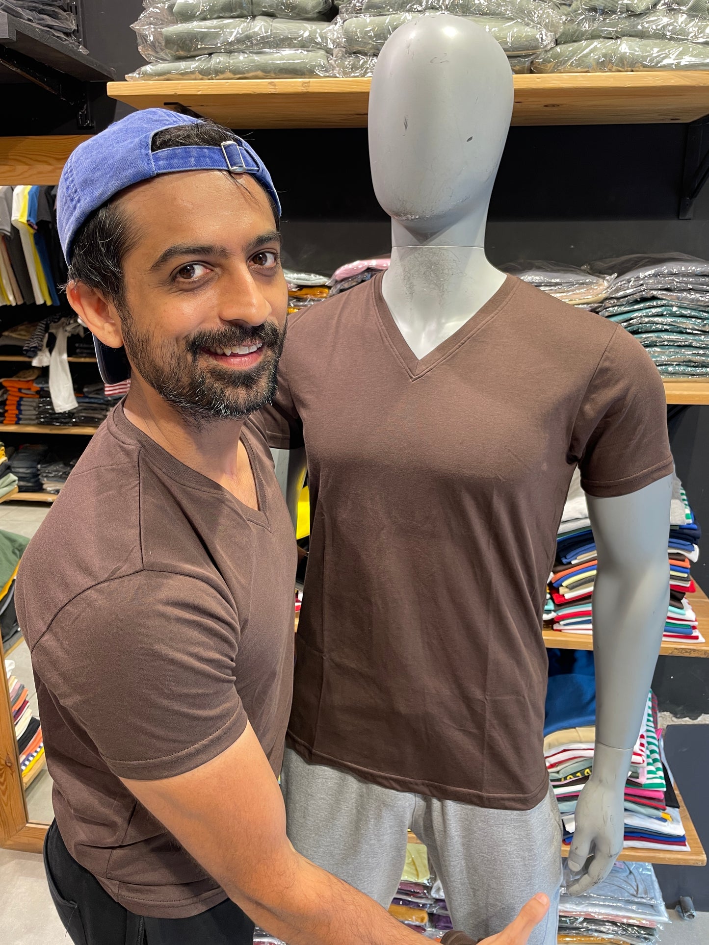 Brown V Neck Basic Tshirt