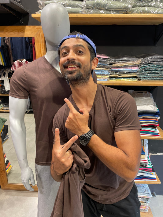 Brown V Neck Basic Tshirt