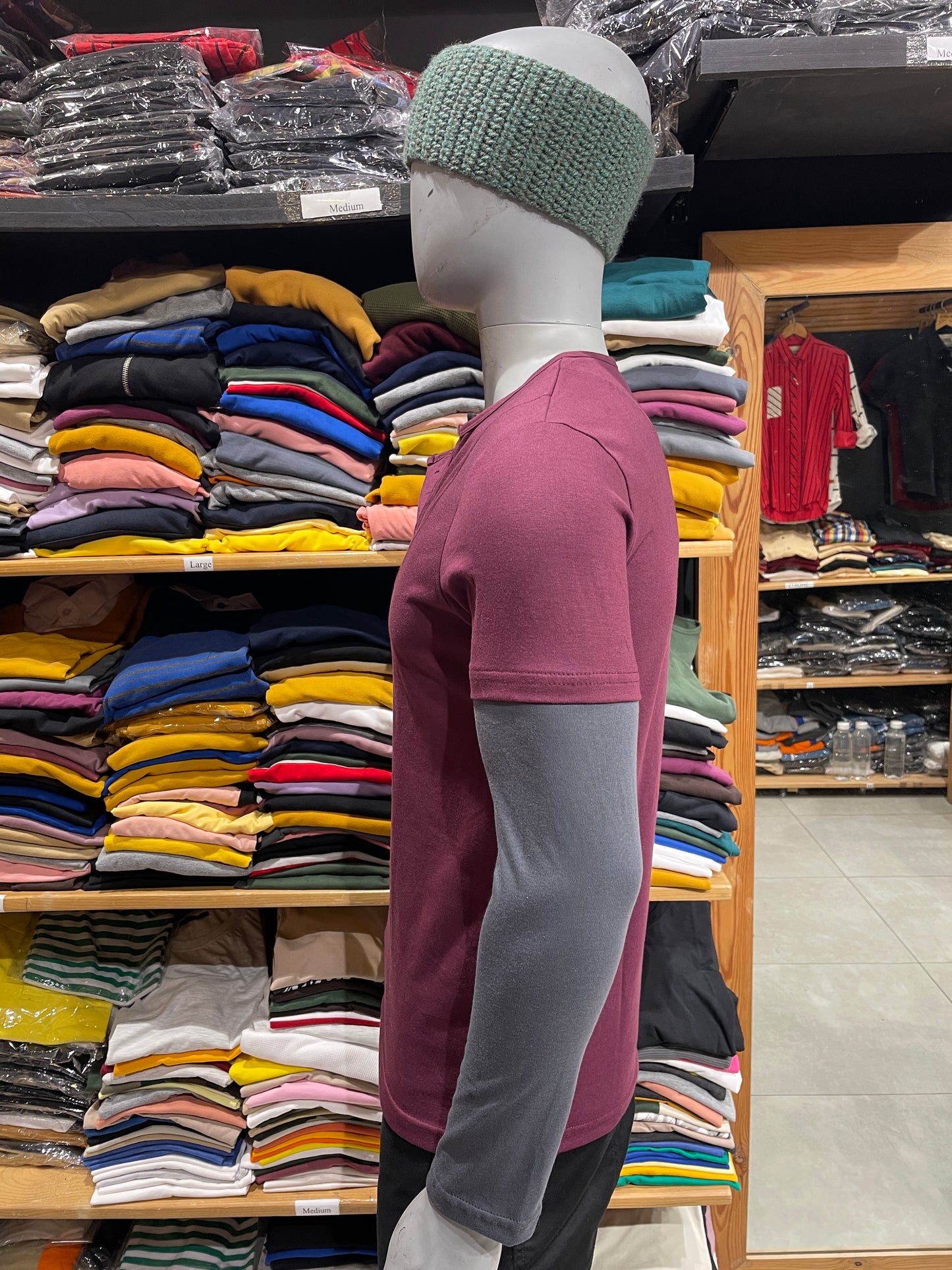 Burgundy / Steel Grey Double Placket Doc Sleeves Henley