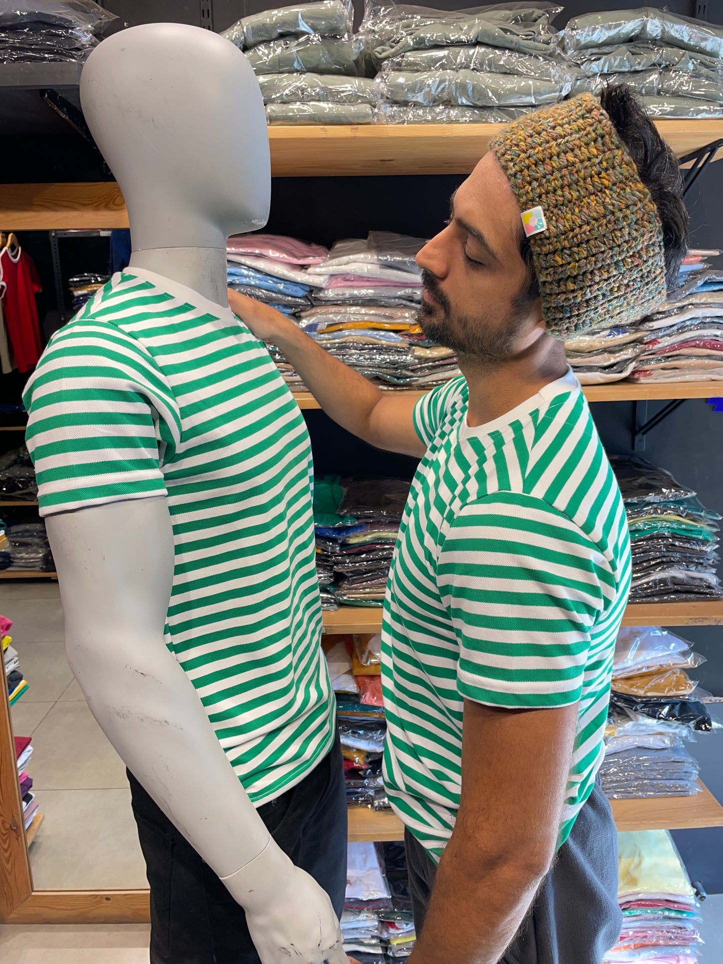 Green / White Striped Basic Tshirt