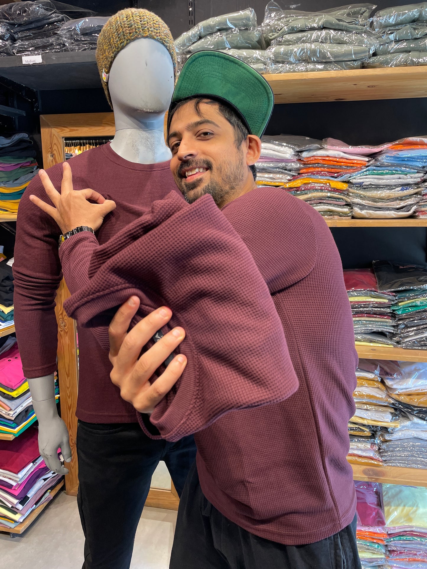 Burgundy Waffle Basic Tee