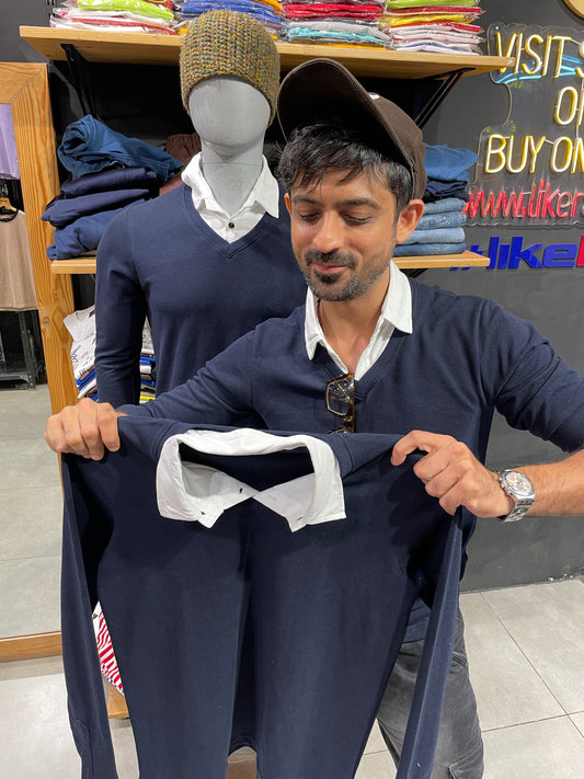 Navy V Neck Pull Over Type Collar Tee