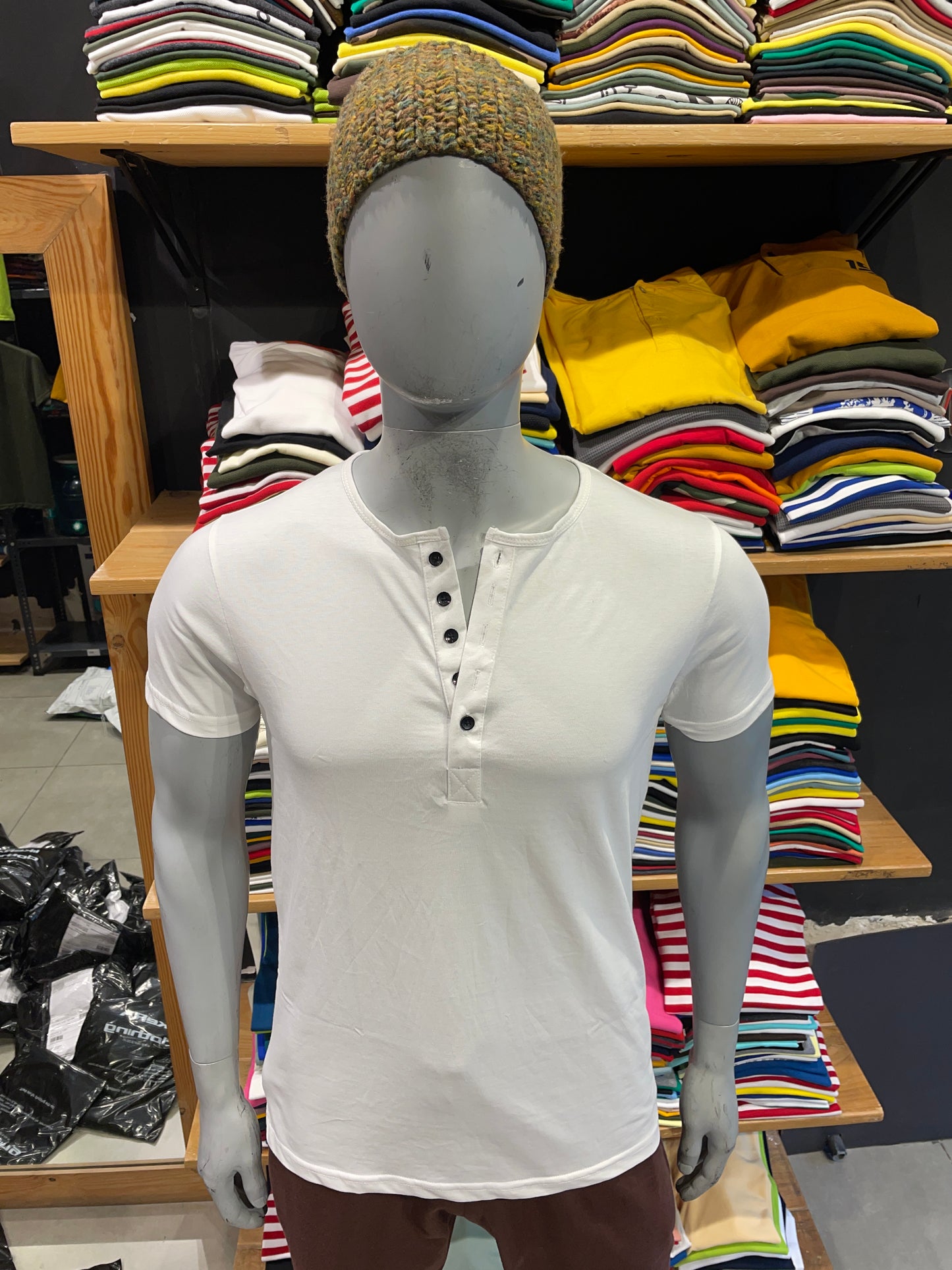 White 5 Button Henley