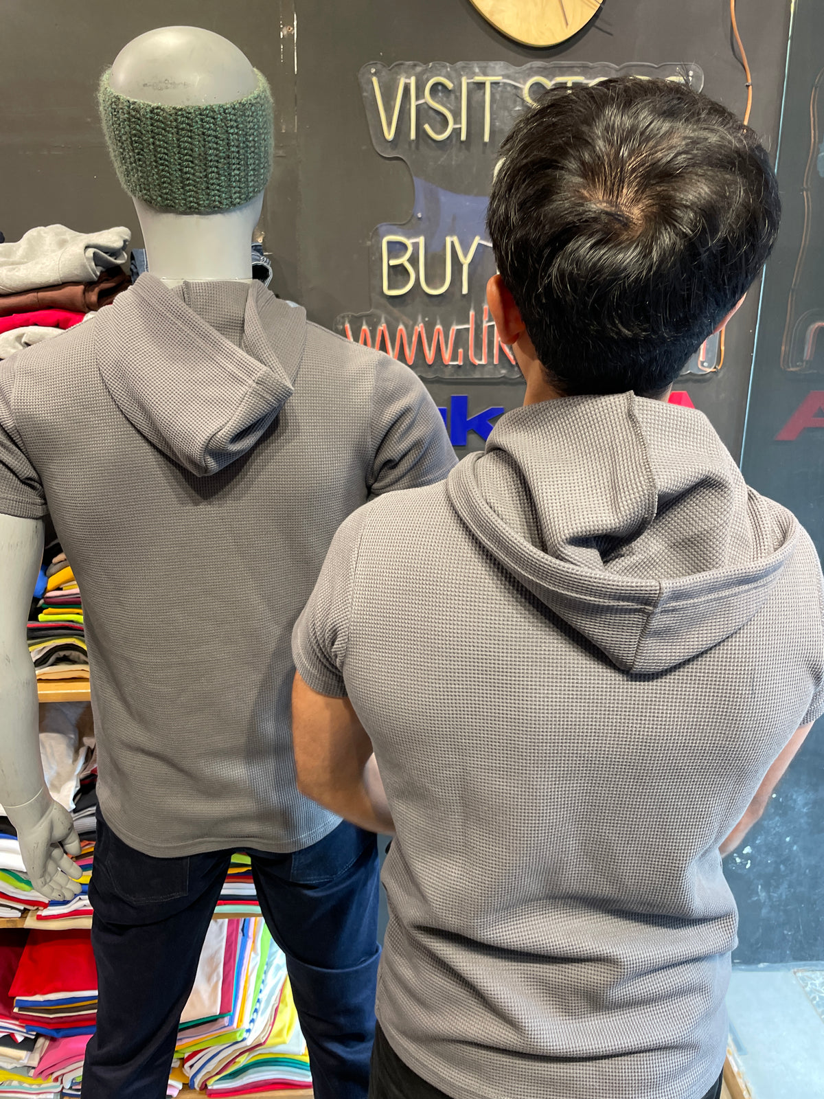 Steel Grey Waffle Hooded Tee