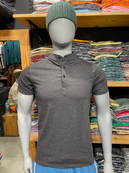 Anthra Melange Chinese Collar Tee