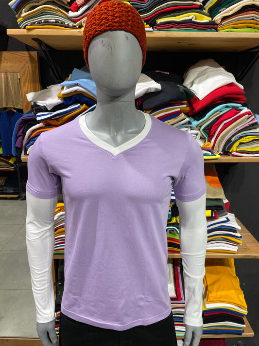 Light Purple V Neck Doctor Sleeves Tshirt