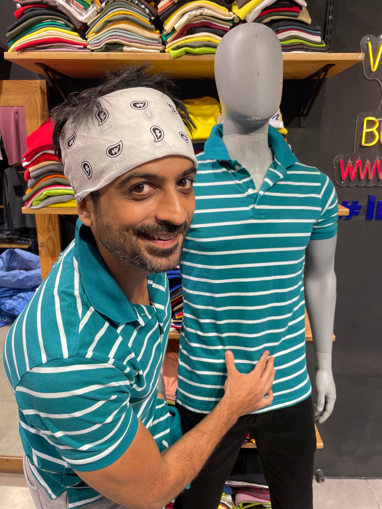 Teal / White Stretch Polo Tshirt