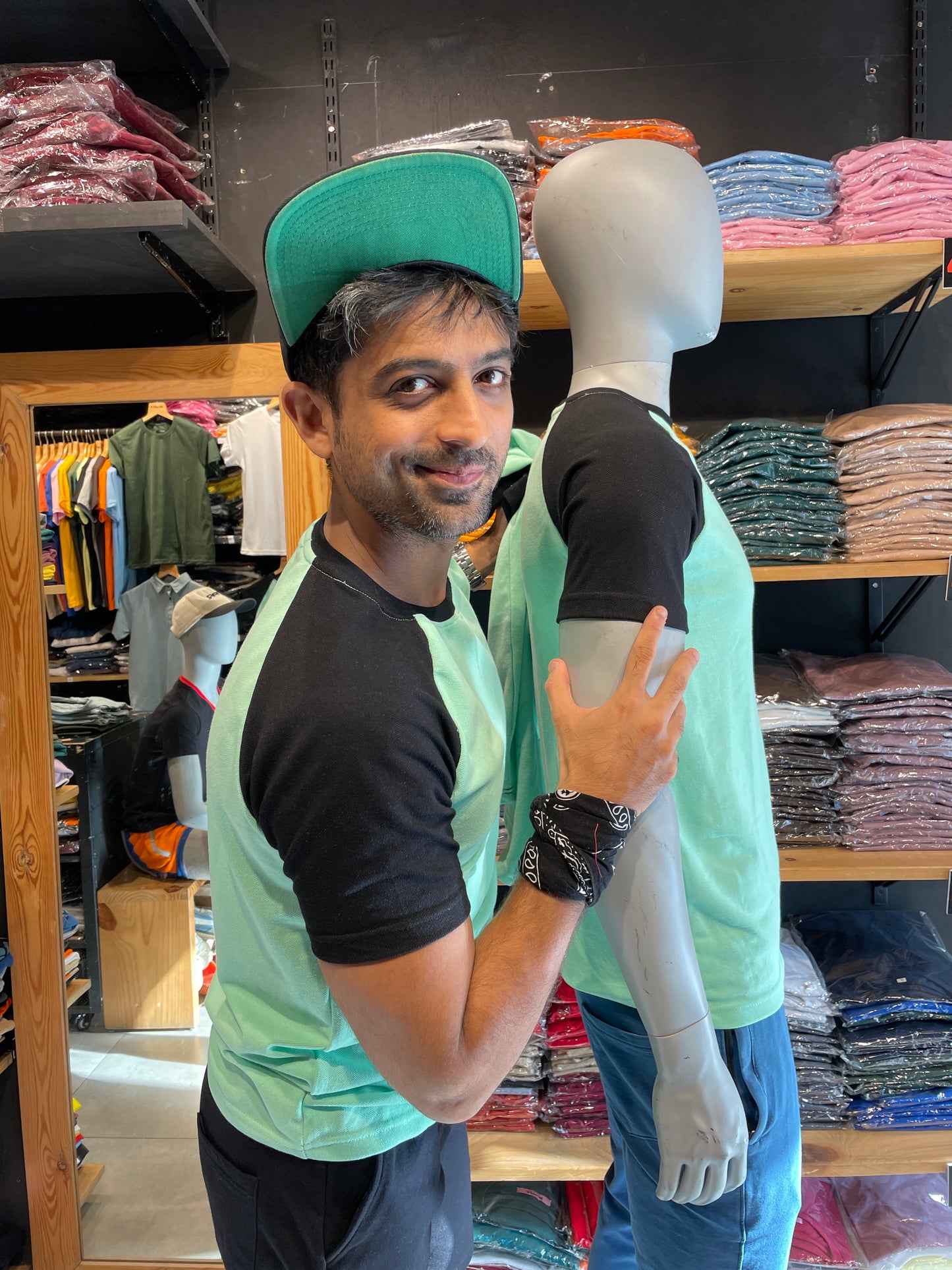 Mint Green / Black Raglan Sleeves Tee