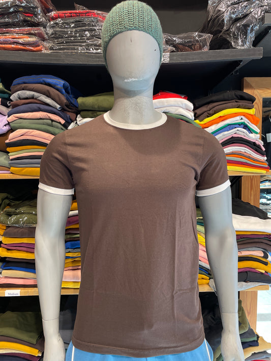 Brown Combination Rib Tshirt