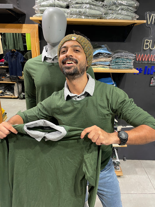 Olive Pull Over Type Collar Tee