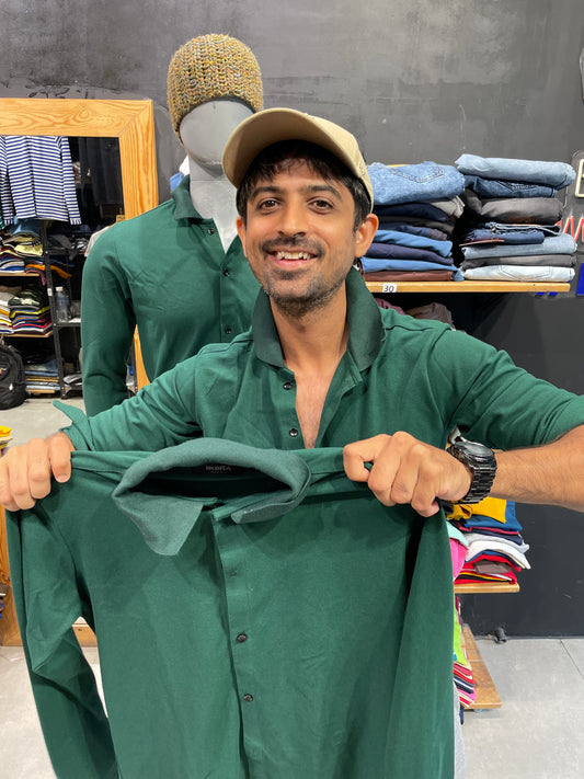Bottle Green Shirt with Polo Collar