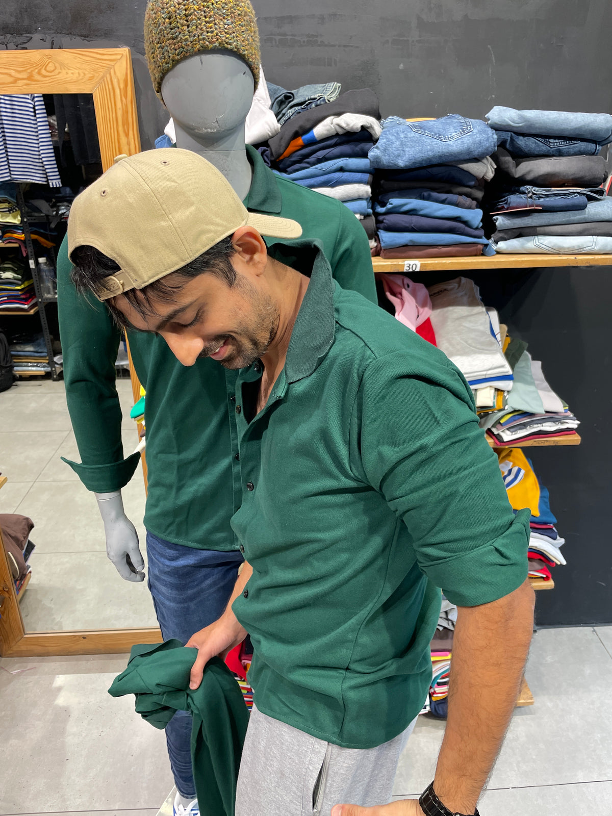 Bottle Green Shirt with Polo Collar