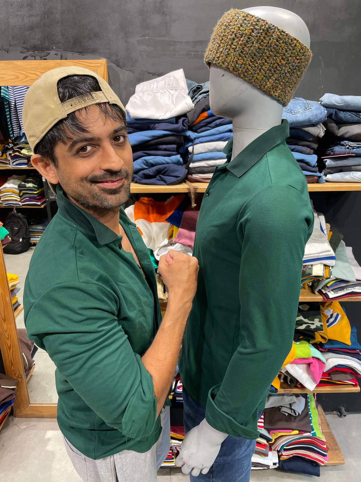 Bottle Green Shirt with Polo Collar