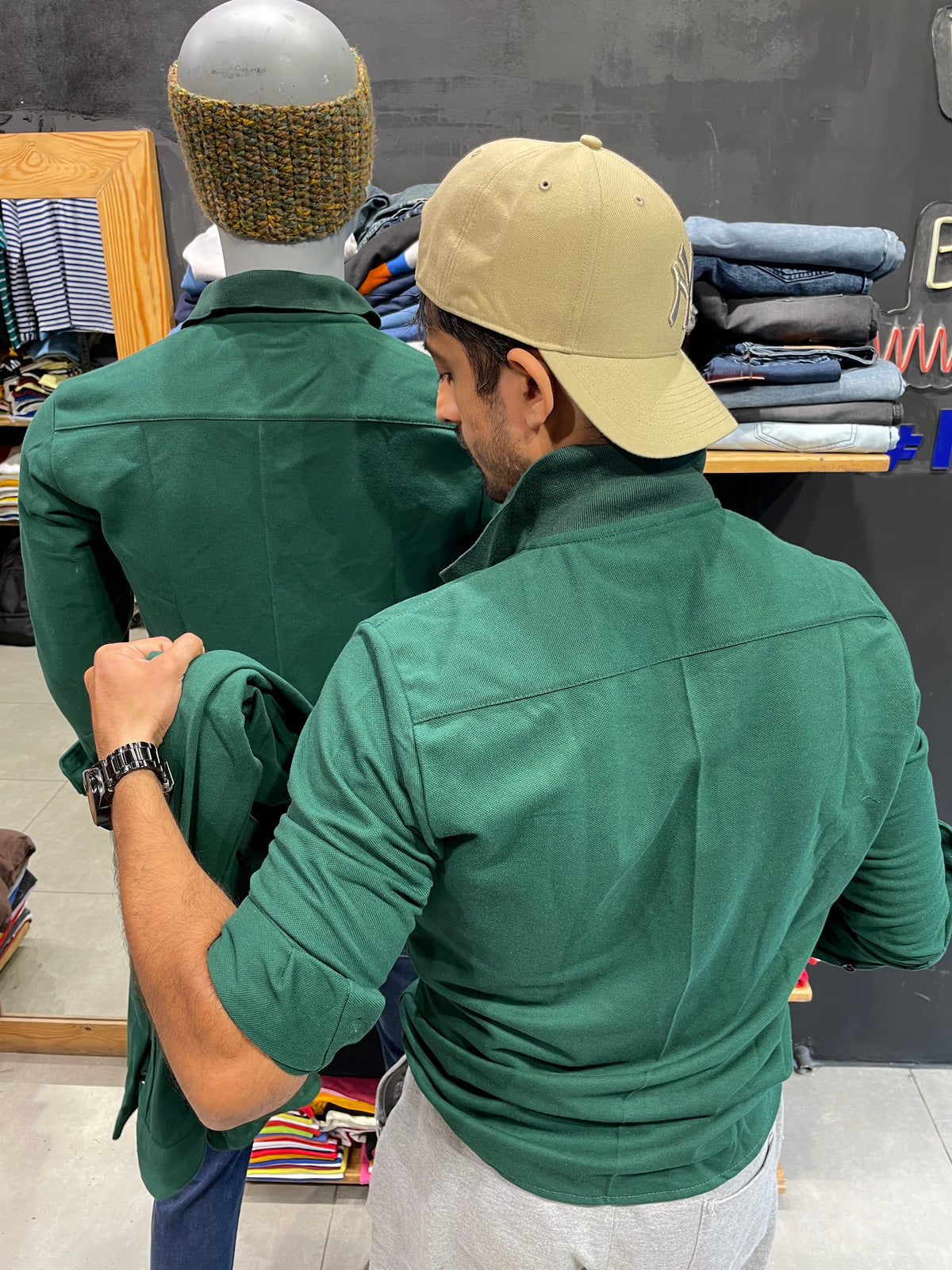 Bottle Green Shirt with Polo Collar