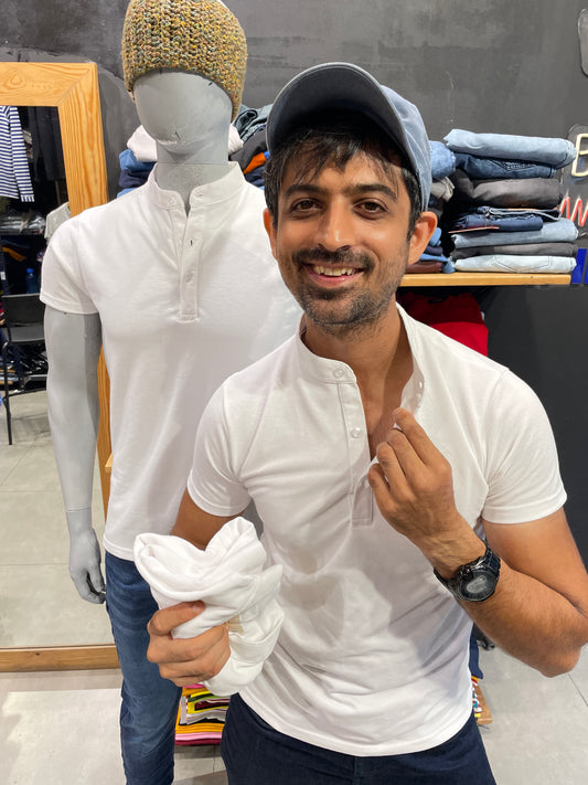 White Chinese Collar Tshirt