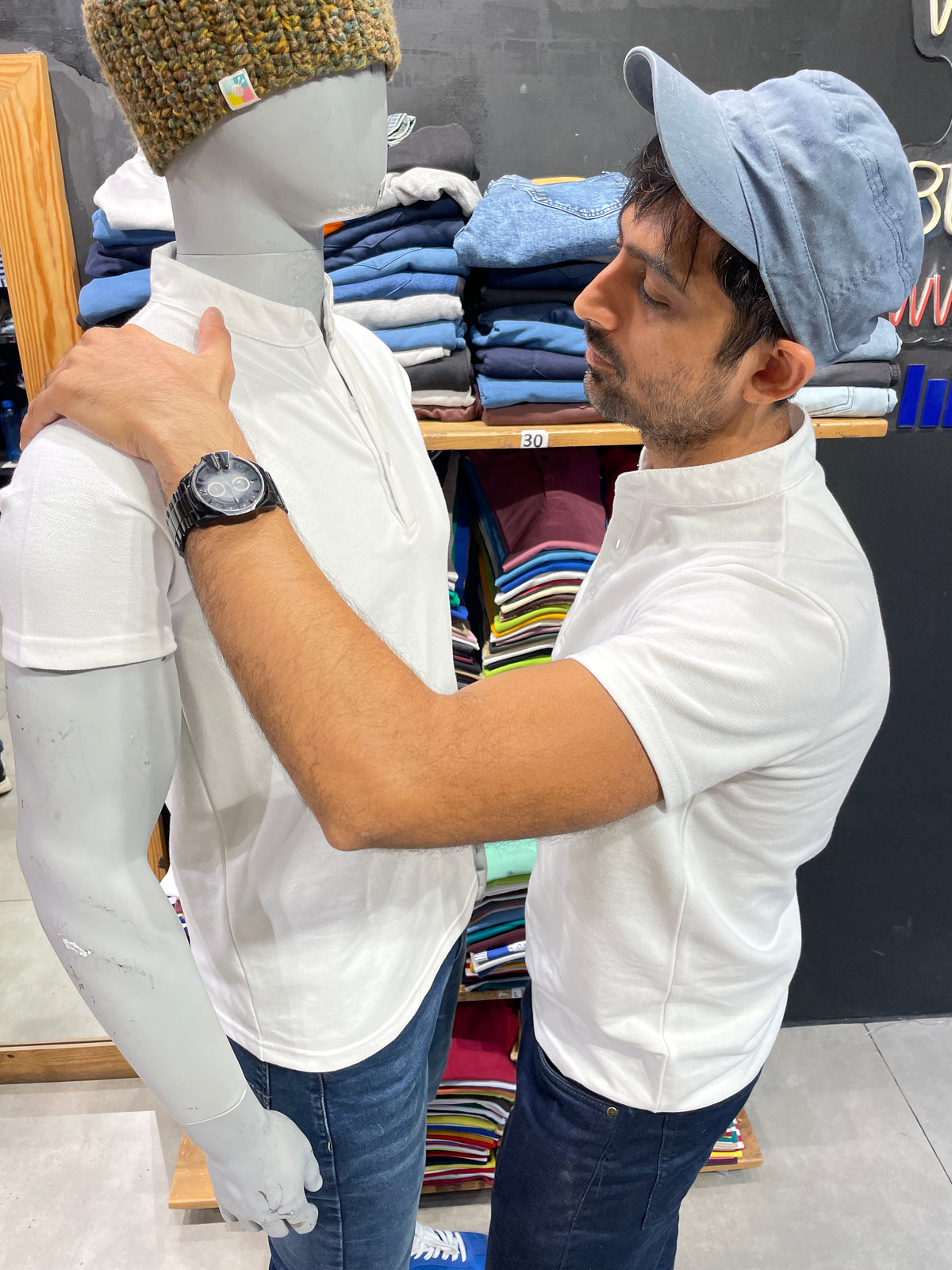 White Chinese Collar Tshirt