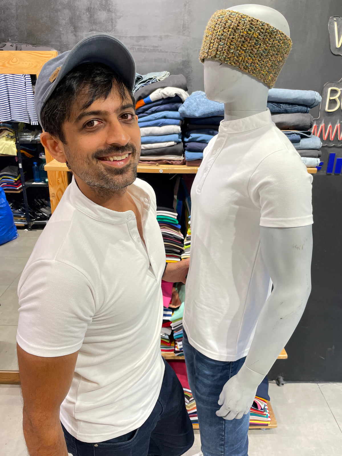 White Chinese Collar Tshirt