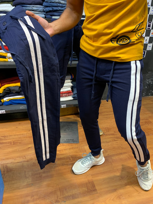Navy Joggers with Front Double Lines