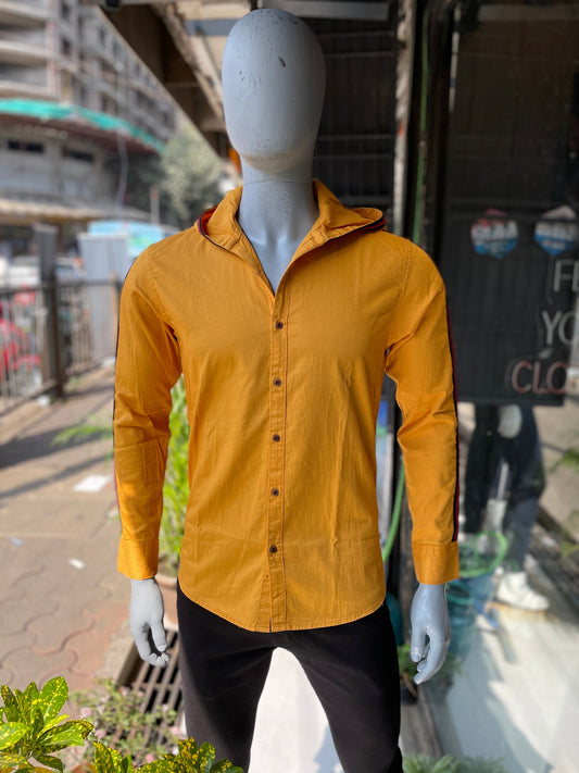 Mustard Hooded Side Stripe Shirt