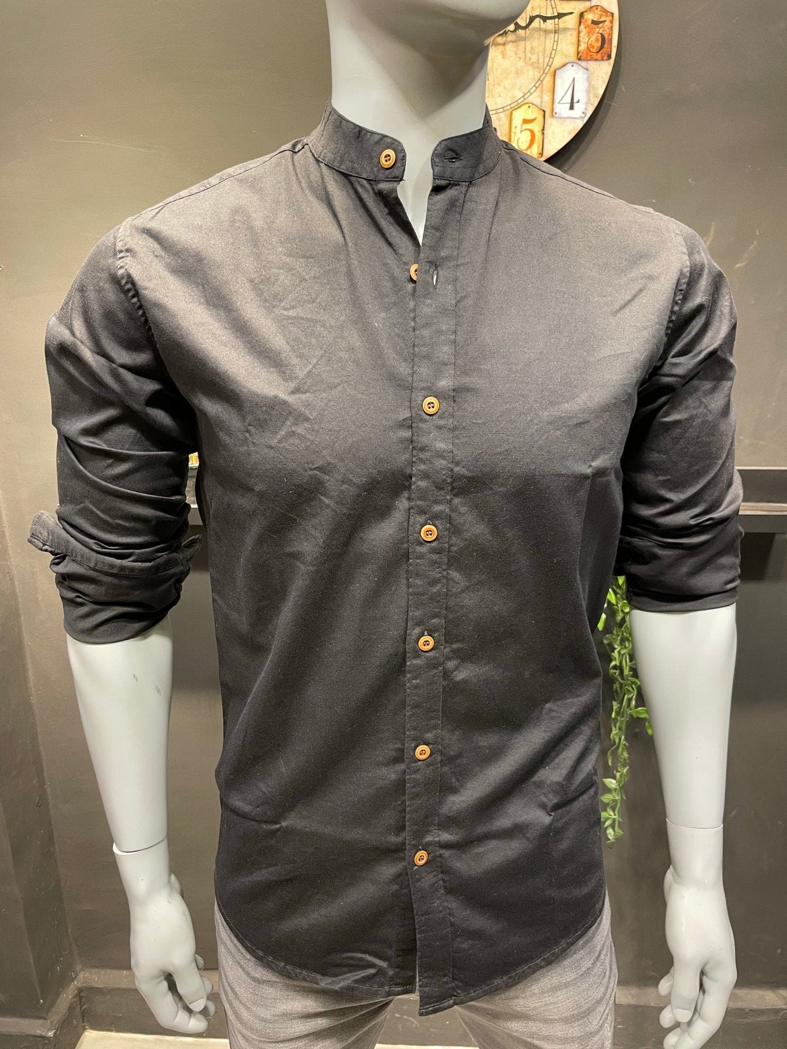Black Lycra Chinese Collar Shirt - likera Clothing Co