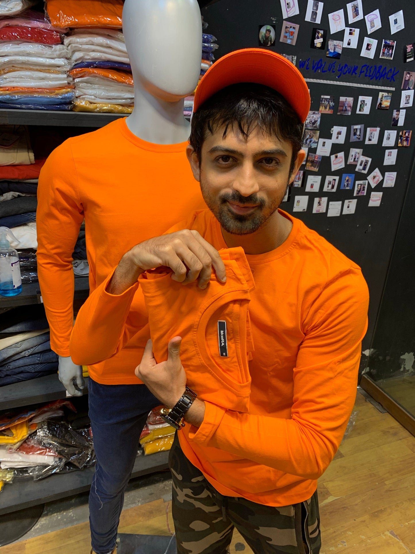 Orange Basic Cotton Full Sleeves Tshirt
