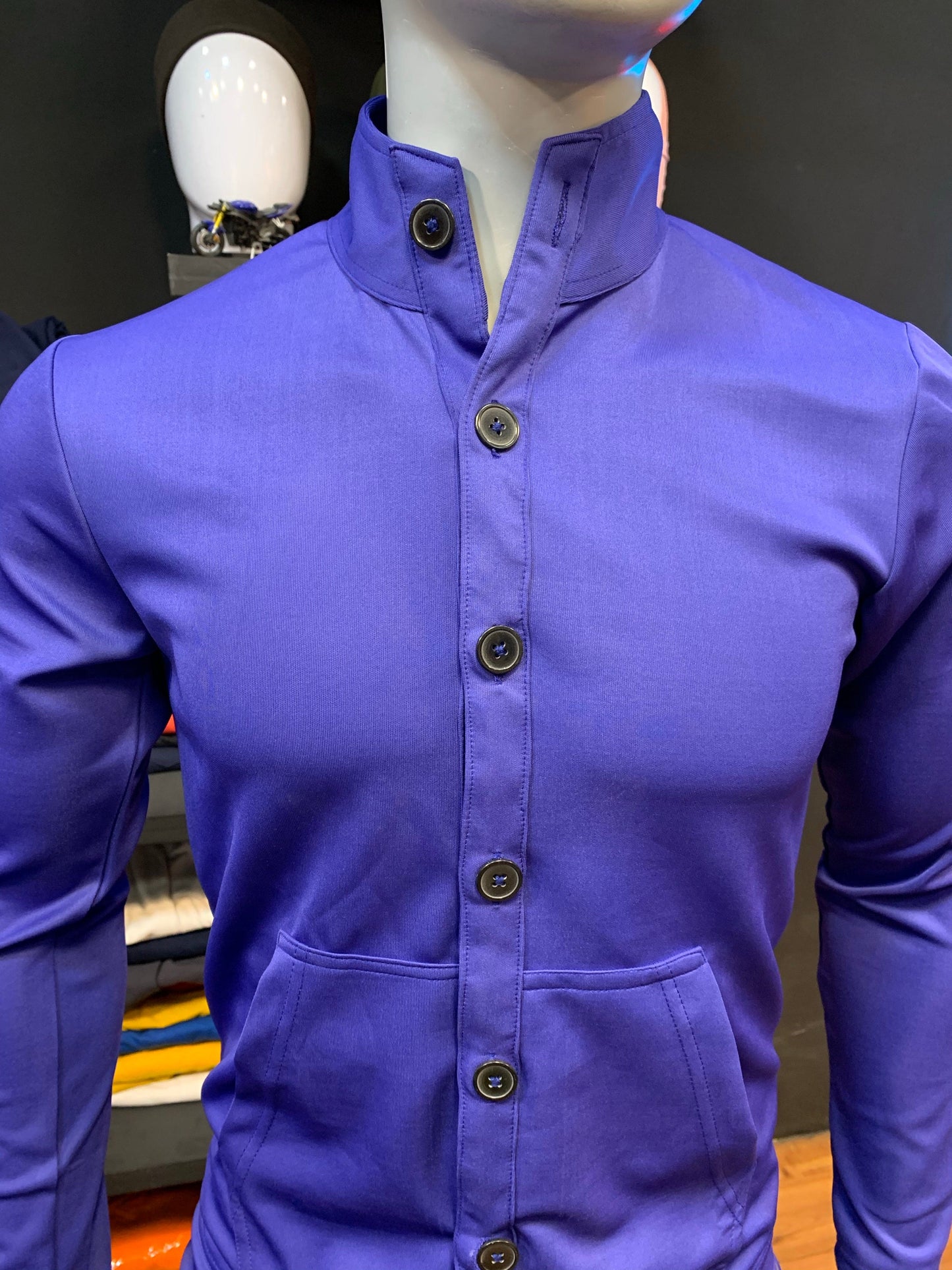 Royal Blue Polyester Fabric High Neck Short Jacket