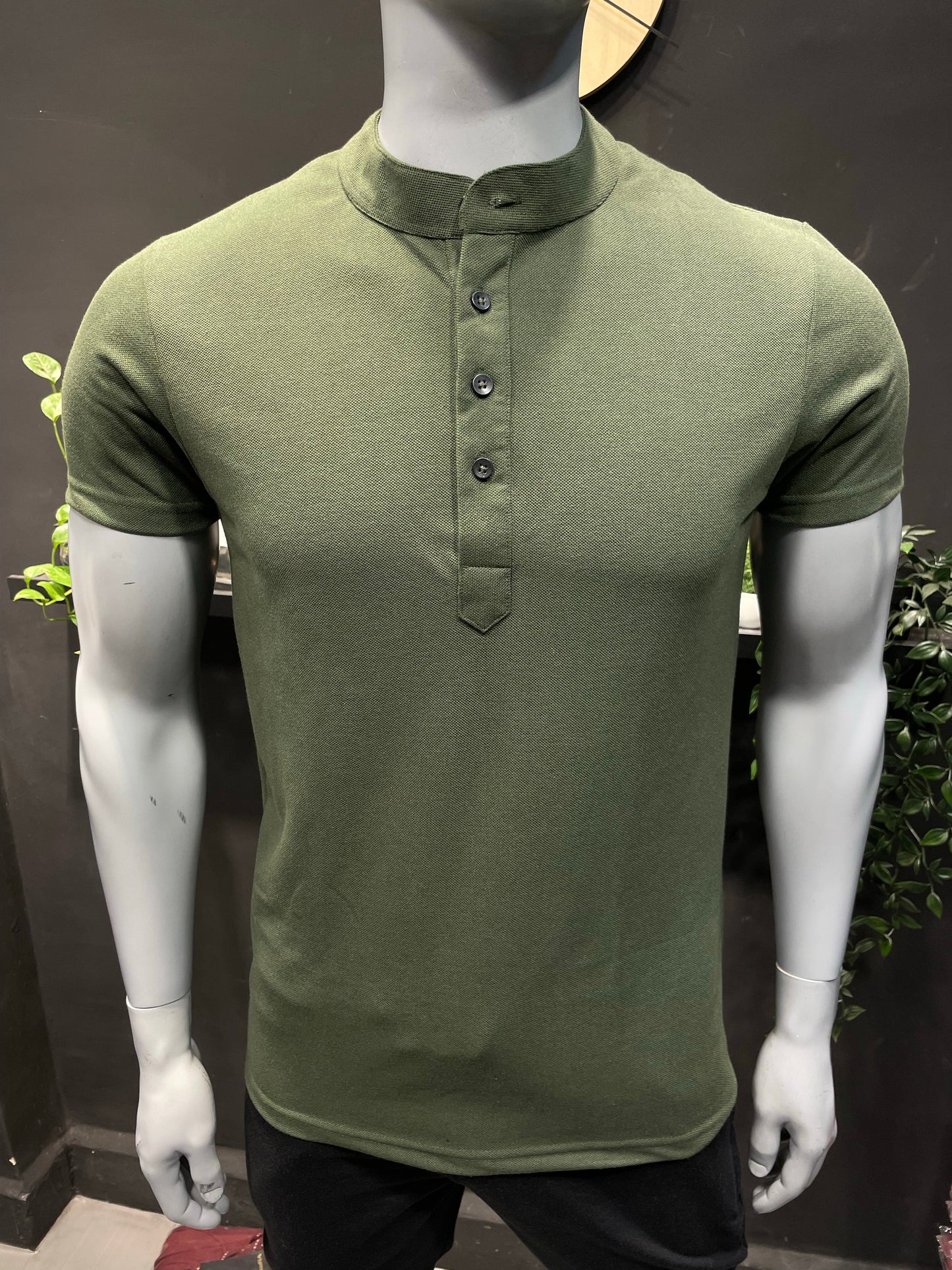 Olive Chinese Collar Tee